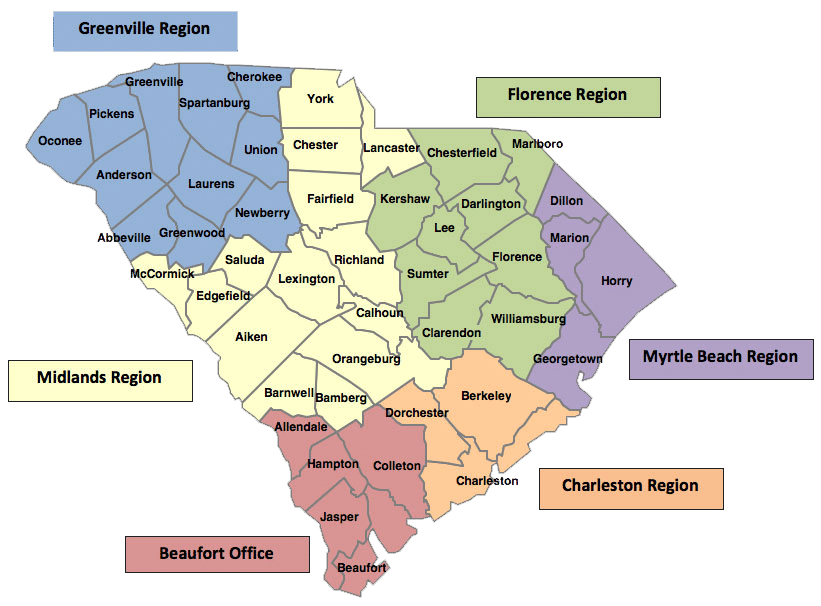 SCYAP Regions, Charleston, Columbia, Greenville, Florence, Myrtle Beach, Beaufort